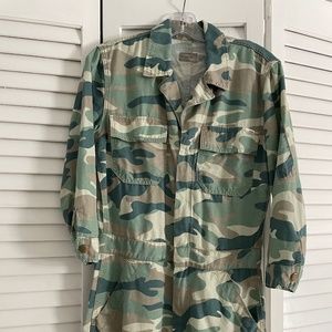 MOTHER The Fixer Short Romper | Blue Green Camo | Medium